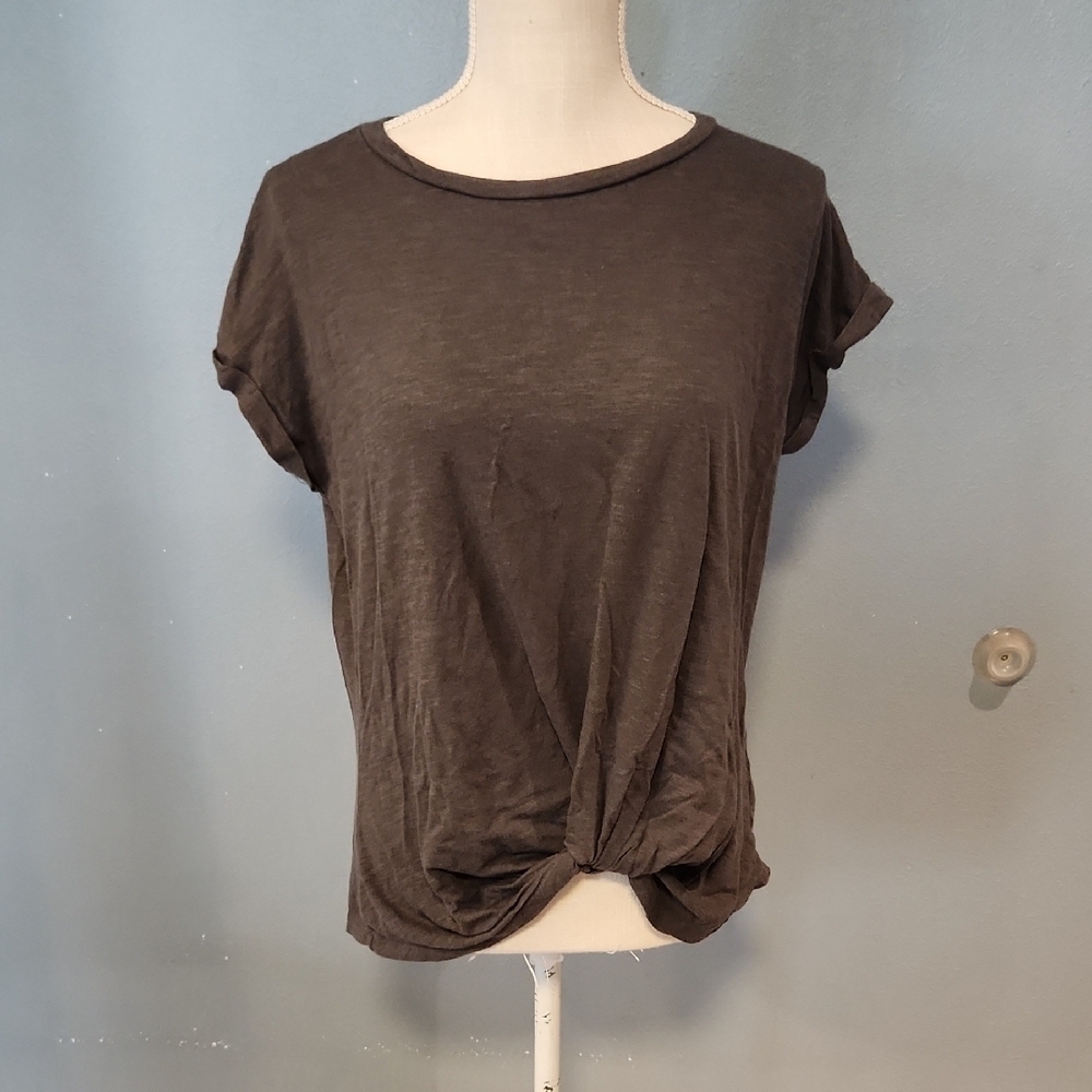 Maurice's 24/7 Flowy Texture Tie Not Front Short Sleeve Cropped Tee Shirt